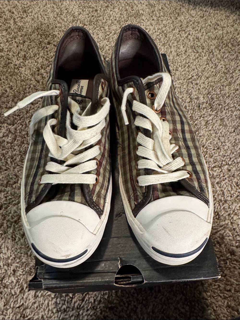 Converse Low-Top Plaid Sneakers - Brown/Green